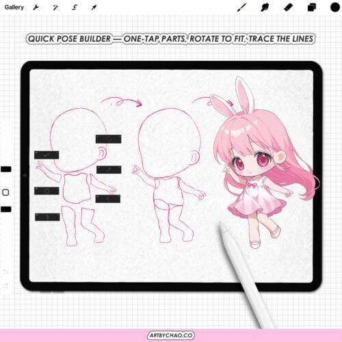 Procreate Chibi Pose Maker: 150 hands, arms, legs, heads, body part stamps (Photoshop & CSP supported)
