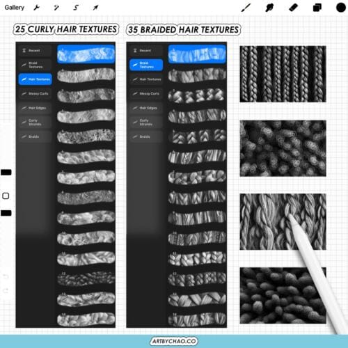 Procreate Curly Hair Brushes – 205 curls, braids, textures, hair edges