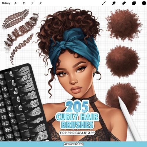 Procreate Curly Hair Brushes – 205 curls, braids, textures, hair edges