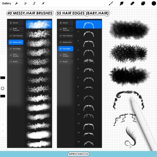 Procreate Curly Hair Brushes – 205 curls, braids, textures, hair edges