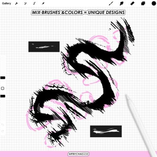 Cybersigilism Procreate Tattoo Brushes: 105 abstract line effects, ink outlines, textured strokes