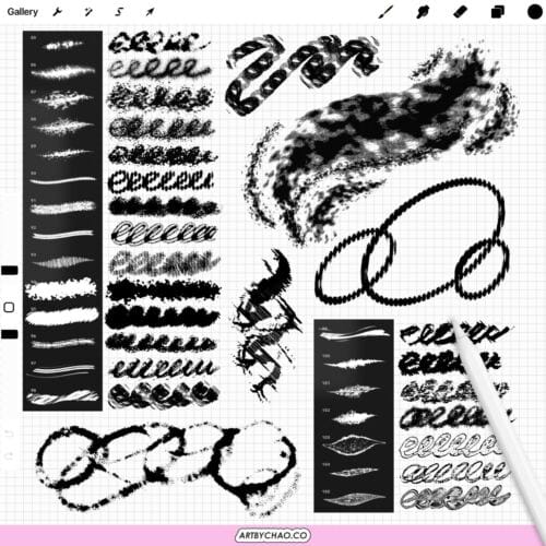 Cybersigilism Procreate Tattoo Brushes: 105 abstract line effects, ink outlines, textured strokes