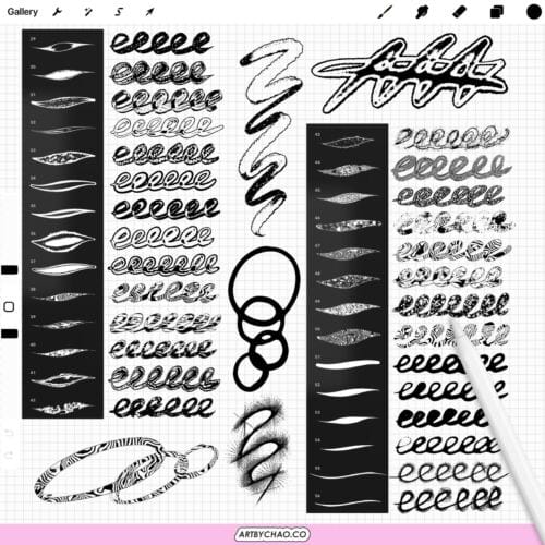Cybersigilism Procreate Tattoo Brushes: 105 abstract line effects, ink outlines, textured strokes