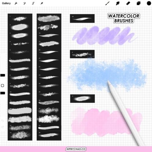 Procreate Painter Bundle: 150 watercolor, oil, pencil, crayon, pastel, chalk brushes