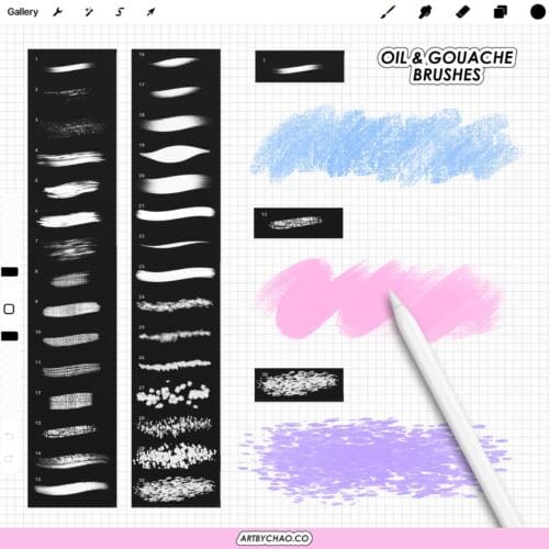 Procreate Painter Bundle: 150 watercolor, oil, pencil, crayon, pastel, chalk brushes