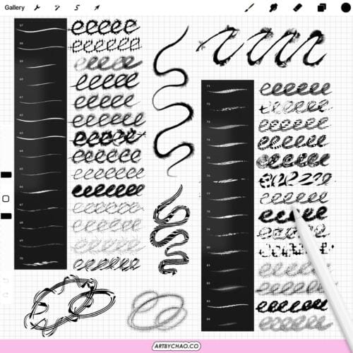 Cybersigilism Procreate Tattoo Brushes: 105 abstract line effects, ink outlines, textured strokes