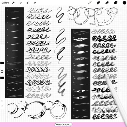 Cybersigilism Procreate Tattoo Brushes: 105 abstract line effects, ink outlines, textured strokes