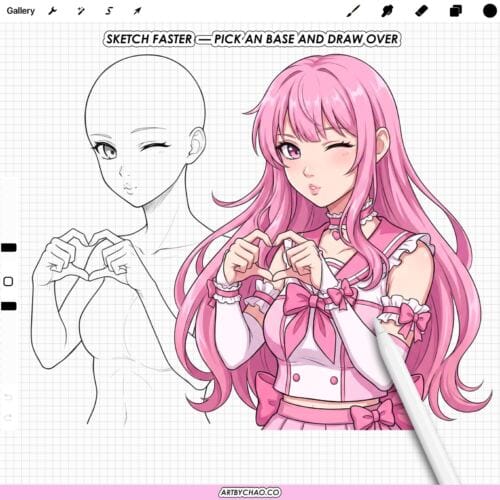 Procreate Manga Anime Bases: 100 pose and expression stamps (Photoshop & CSP supported)