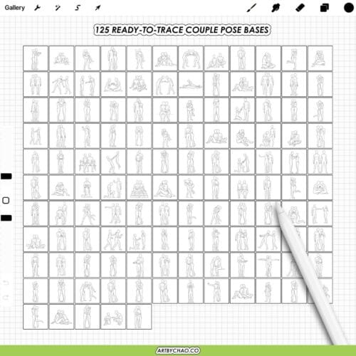 Procreate Couple Pose Stamps: 125 stamp pose bases for romantic scenes (Photoshop & CSP supported)