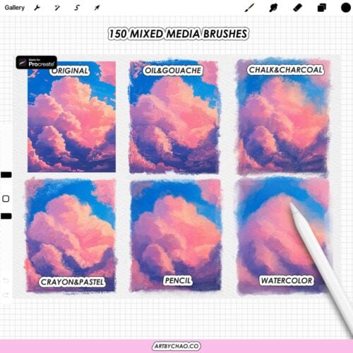 Procreate Painter Bundle: 150 watercolor, oil, pencil, crayon, pastel, chalk brushes