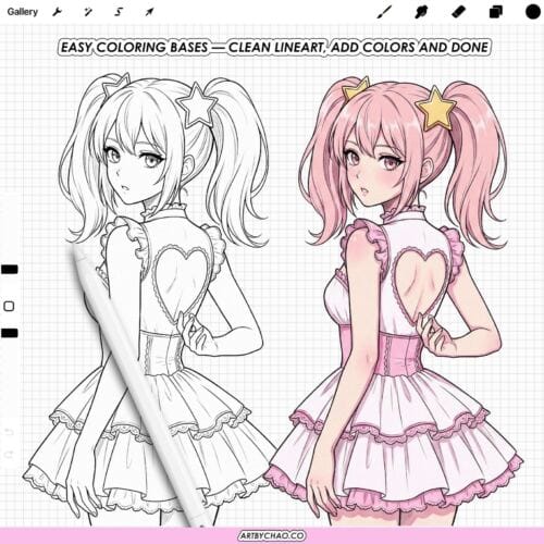 Procreate Anime Girls: 100 manga anime line art girl stamps (Photoshop & CSP supported)