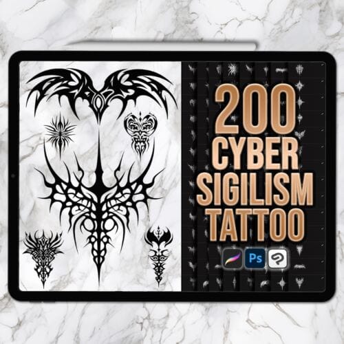 Procreate Cybersigilism Tattoo Stamps: 200 symmetrical stamps (Photoshop & CSP supported)