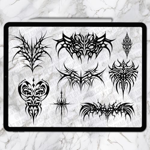 Procreate Cybersigilism Tattoo Stamps: 200 symmetrical stamps (Photoshop & CSP supported)