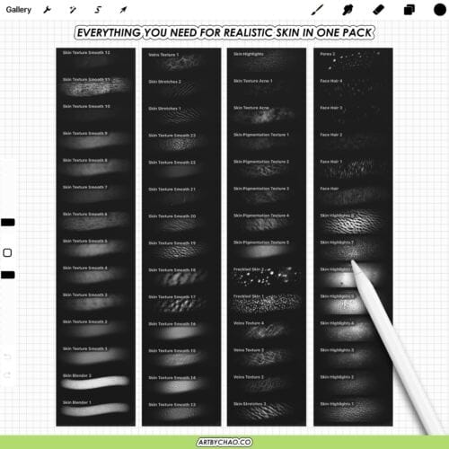 Procreate Skin Brushes: realistic pores, freckles, highlights, texture & blending brushes