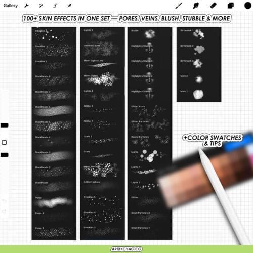 Procreate Skin Brushes: realistic pores, freckles, highlights, texture & blending brushes
