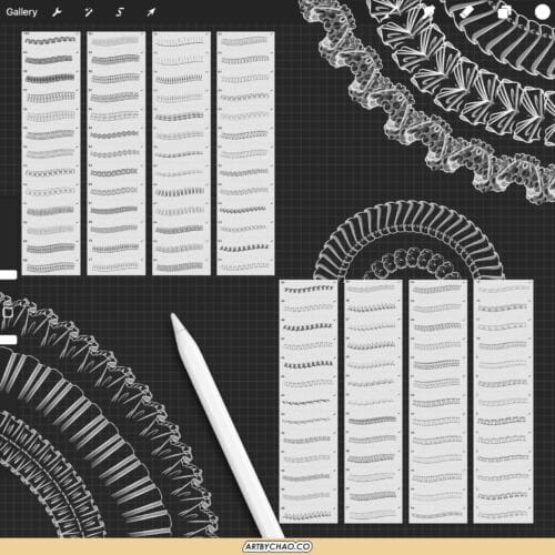 Procreate Ruffle Brushes: 100 clothing frills, folds, pleats for fashion illustration sketching