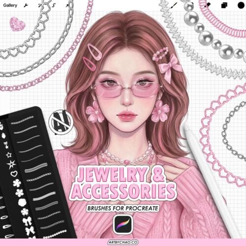 Procreate Jewelry & Accessories Brushes: jewelry builder with chains, pearls, diamonds, charms