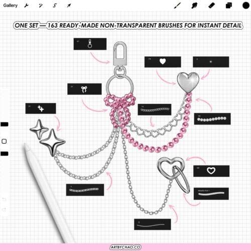 Procreate Jewelry & Accessories Brushes: jewelry builder with chains, pearls, diamonds, charms