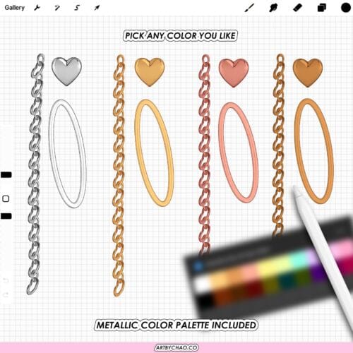 Procreate Jewelry & Accessories Brushes: jewelry builder with chains, pearls, diamonds, charms