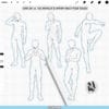 Set preview of 100 manga & anime male pose bases — full-body male figure drawing references for Procreate stamps