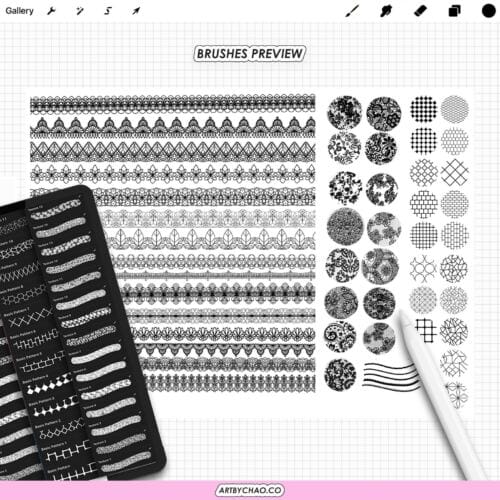 Procreate Lace Brushes: 136 texture, border and lace stamp brushes