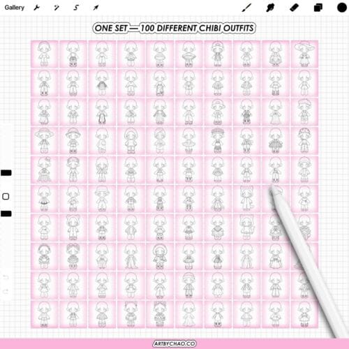 Procreate Chibi Clothes: 100 girl outfit clothing stamps (Photoshop & CSP supported)