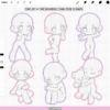 Chibi pose base stamp brush preview: 6 kawaii chibi body poses for drawing, Procreate stamp brushes for fast sketching (Photoshop & CSP supported)