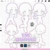 100 chibi pose stamps for Procreate: cute chibi body base poses, sketch reference stamp brush set (Photoshop & CSP supported)