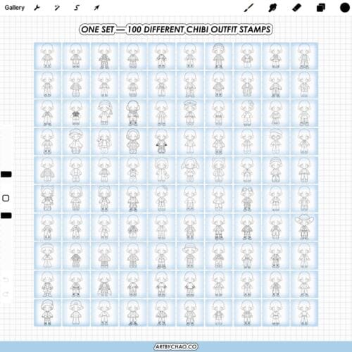 Procreate Chibi Clothes: 100 boy outfit clothing stamps (Photoshop & CSP supported)
