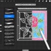 Procreate Stained Glass Brushes: 211 outline templates, glass textures, metallic contour, mosaic patterns