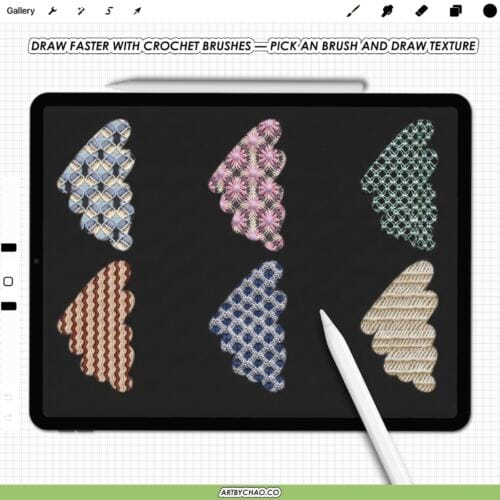 Procreate Crochet Texture Brushes: 125 crochet stitches, knit patterns and fabric overlays (Photoshop supported)