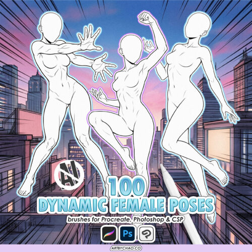 100 dynamic action female pose stamps for Procreate, Photoshop & CSP – comic-style fighting and jumping pose reference pack 100 dynamic action female pose stamps for Procreate, Photoshop & CSP – comic-style fighting and jumping pose reference pack