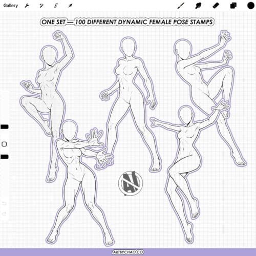 Procreate Dynamic Female Poses: 100 action pose stamps (Photoshop & CSP supported)