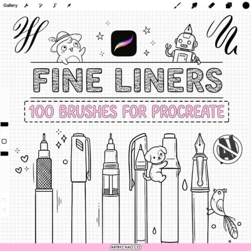 Procreate Fine Liner Brushes: 100 technical pens, tattoo linework, inking, comic and manga lineart