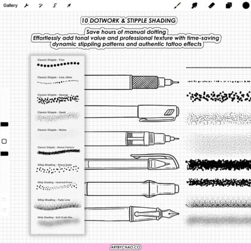 Procreate Fine Liner Brushes: 100 technical pens, tattoo linework, inking, comic and manga lineart