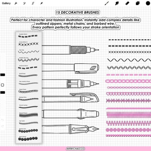 Procreate Fine Liner Brushes: 100 technical pens, tattoo linework, inking, comic and manga lineart