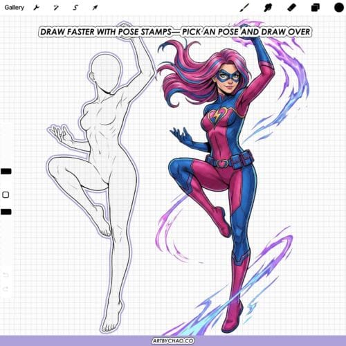 Procreate Dynamic Female Poses: 100 action pose stamps (Photoshop & CSP supported)