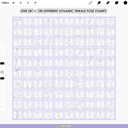 Procreate Dynamic Female Poses: 100 action pose stamps (Photoshop & CSP supported)