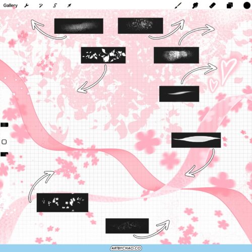 Procreate webtoon FX brushes: 100 layout, speech bubbles, panel borders, hatching and lighting effects