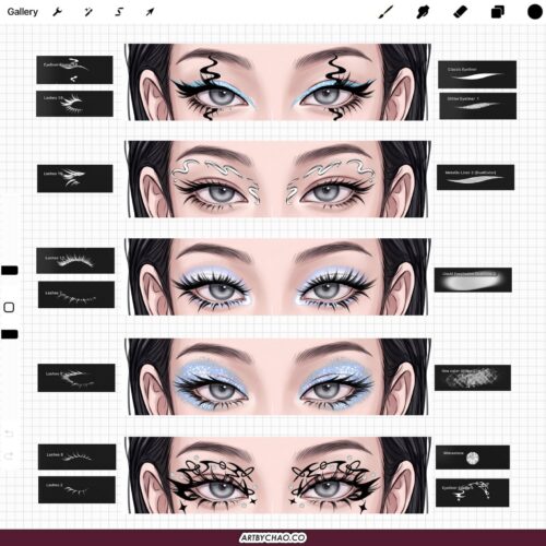 Procreate Makeup Brushes: 110 eyeliner, lashes, eyeshadow, glitter and lipstick set