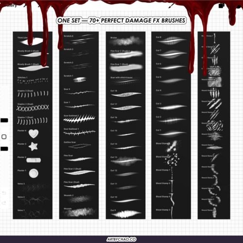 Procreate Wound Brushes: 70+ Wounds, Scars, Cuts, Blood FX