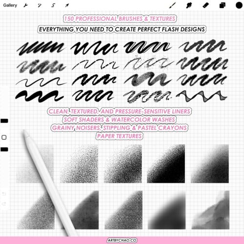 Procreate Soft Tattoo Brushes: 150 Dual-Color Liners, Pastel Pencils, Crayons and Watercolors for Tattoo Flash