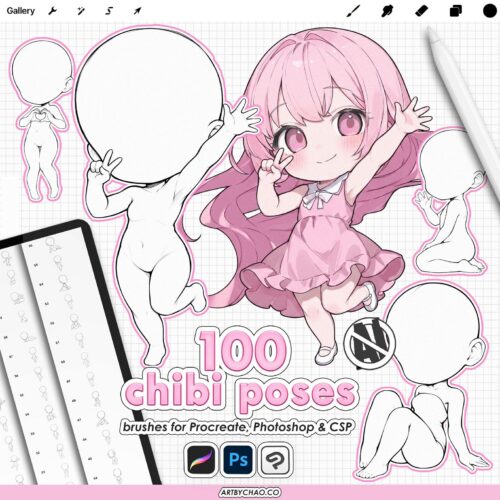 Procreate Chibi Base Poses: 100 chibi character body stamps (Photoshop & CSP supported) Procreate Chibi Base Poses: 100 chibi character body stamps (Photoshop & CSP supported)