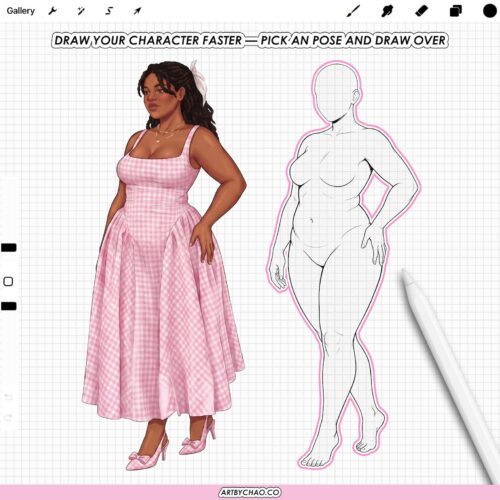 Procreate Plus Size Stamps: 100 female body pose stamps for figure drawing (Photoshop & CSP supported)