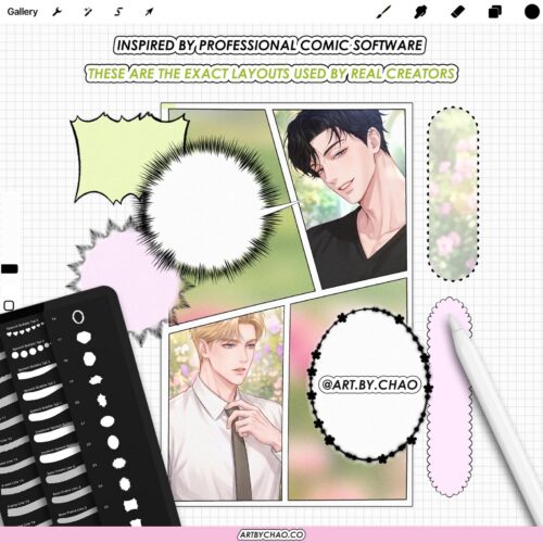 Procreate Manga Manhwa Layout Brushes: 150 Frames, Panels, Speech Balloons | Webtoon Layout Kit Procreate