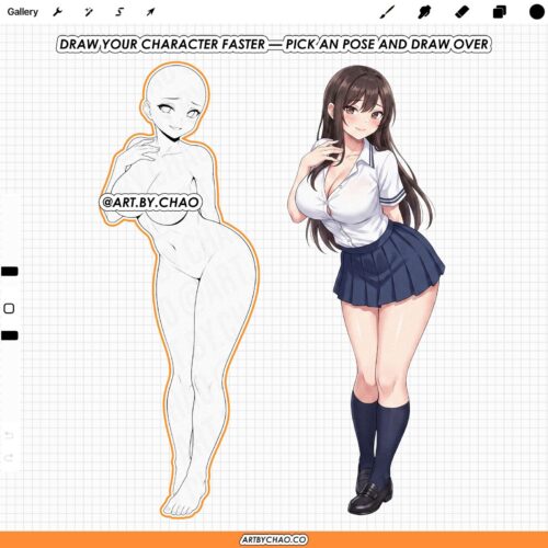 Procreate Spicy Manga Poses: 100 curvy female pose stamps (Photoshop & CSP supported)