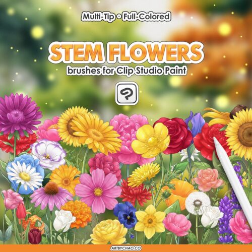 Clip Studio Paint Flower Brushes: 35 Full Color Floral Strokes, Stem Flowers for CSP Clip Studio Paint Flower Brushes: 35 Full Color Floral Strokes, Stem Flowers for CSP
