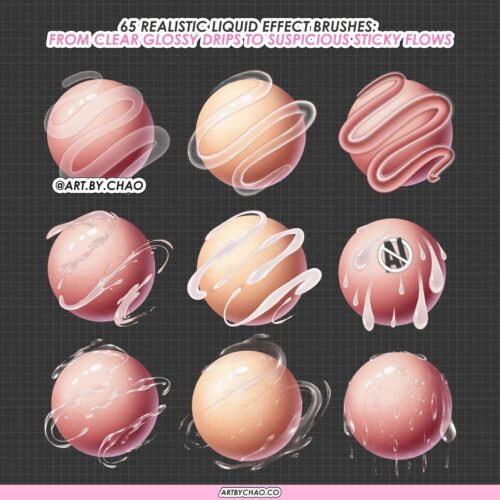 Clip Studio Paint Milk Liquid Brushes: glue, fluid, flow, water, splashes, drop, drip brushes
