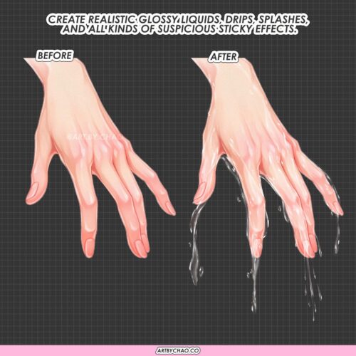 Clip Studio Paint Milk Liquid Brushes: glue, fluid, flow, water, splashes, drop, drip brushes