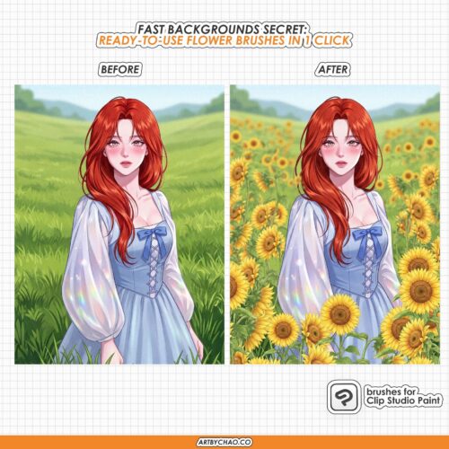 Clip Studio Paint Flower Brushes: 35 Full Color Floral Strokes, Stem Flowers for CSP